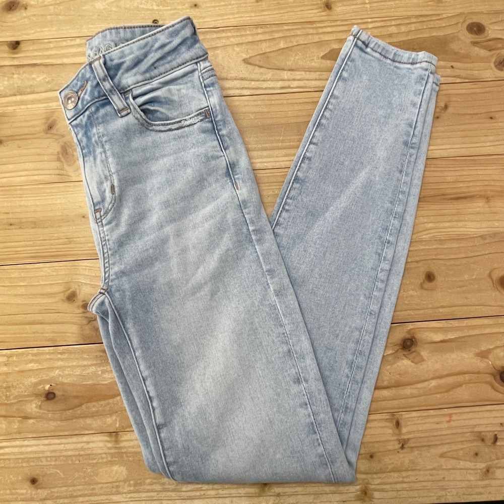 American Eagle Hi-Rise Jegging Light Wash Next Level Stretch Jeans Womens 0 Reg